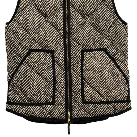 J. Crew Herringbone Down Feathers Vest Women Size XS Quilted Black Cream Preppy - Picture 8 of 14